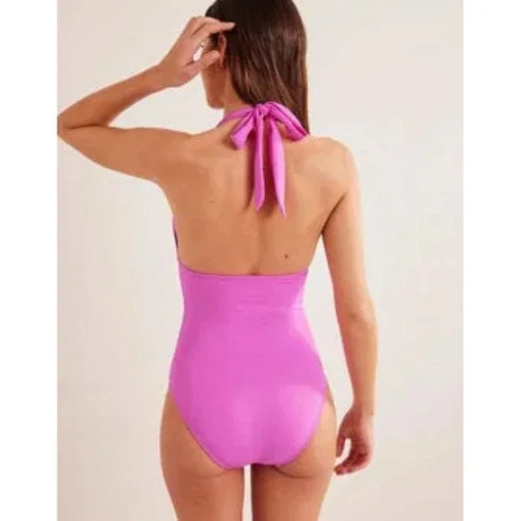 Boden Ithaca Halter Swimsuit Swim One Piece Women US 12 New Pink Ruffle Vibrant - Picture 2 of 10